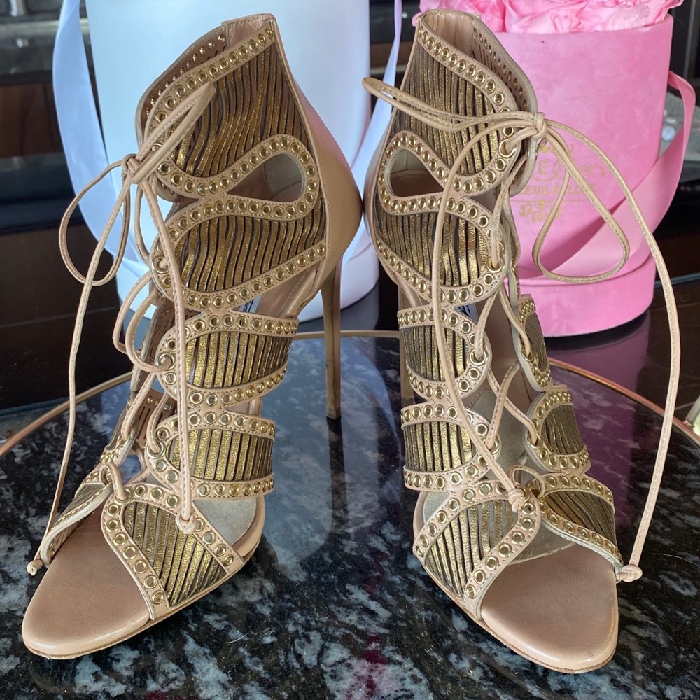 brian atwood eyelets lace up heels sandals 37.5